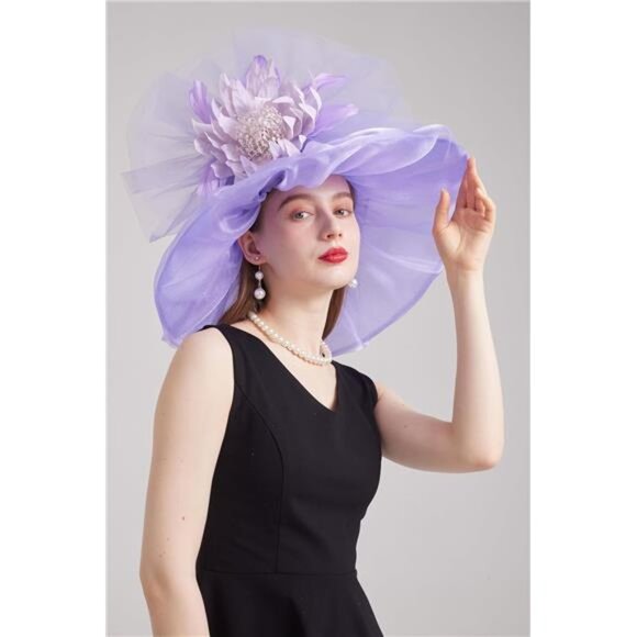 Women's Kentucky Derby Church Dress Hat 01-purple - Picture 6 of 7